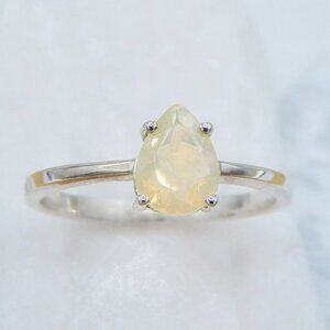 Genuine Opal Pear Cut Ring in 925 Silver
